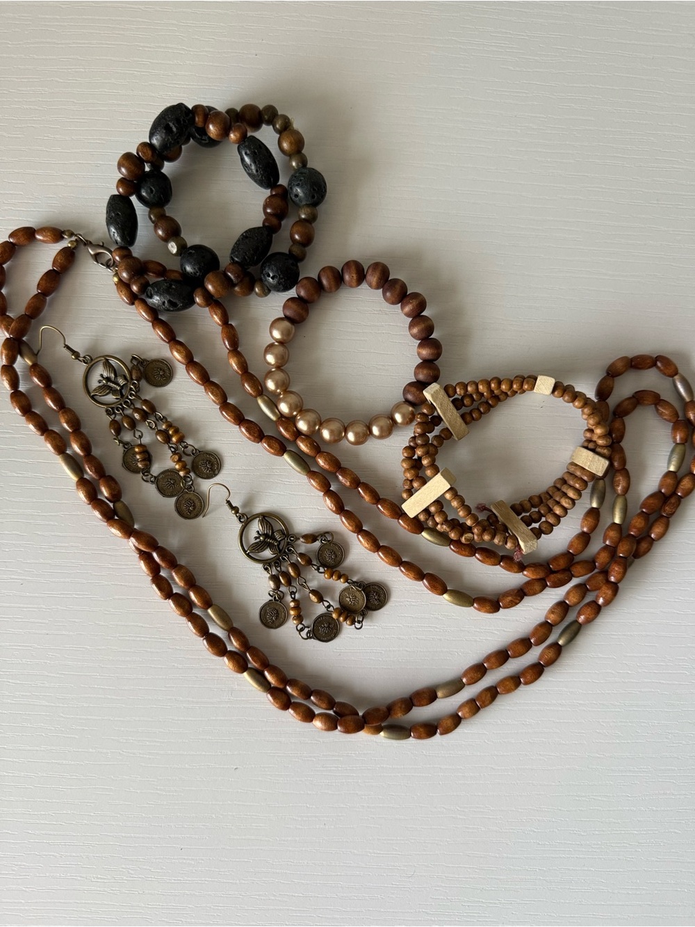 Handcrafted Brown Beaded Necklace and Earring Set - Women Jewelry